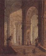 unknow artist The interior of a classical building,with soldiers guarding the entrance at the base of a set of steps painting